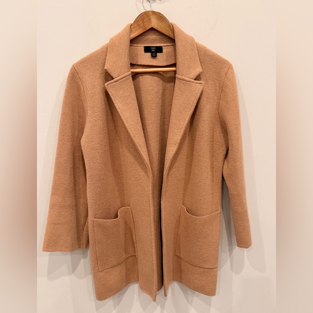 J.Crew 365 Knit Sweater Blazer Camel Tan Open Front Jacket‎ M